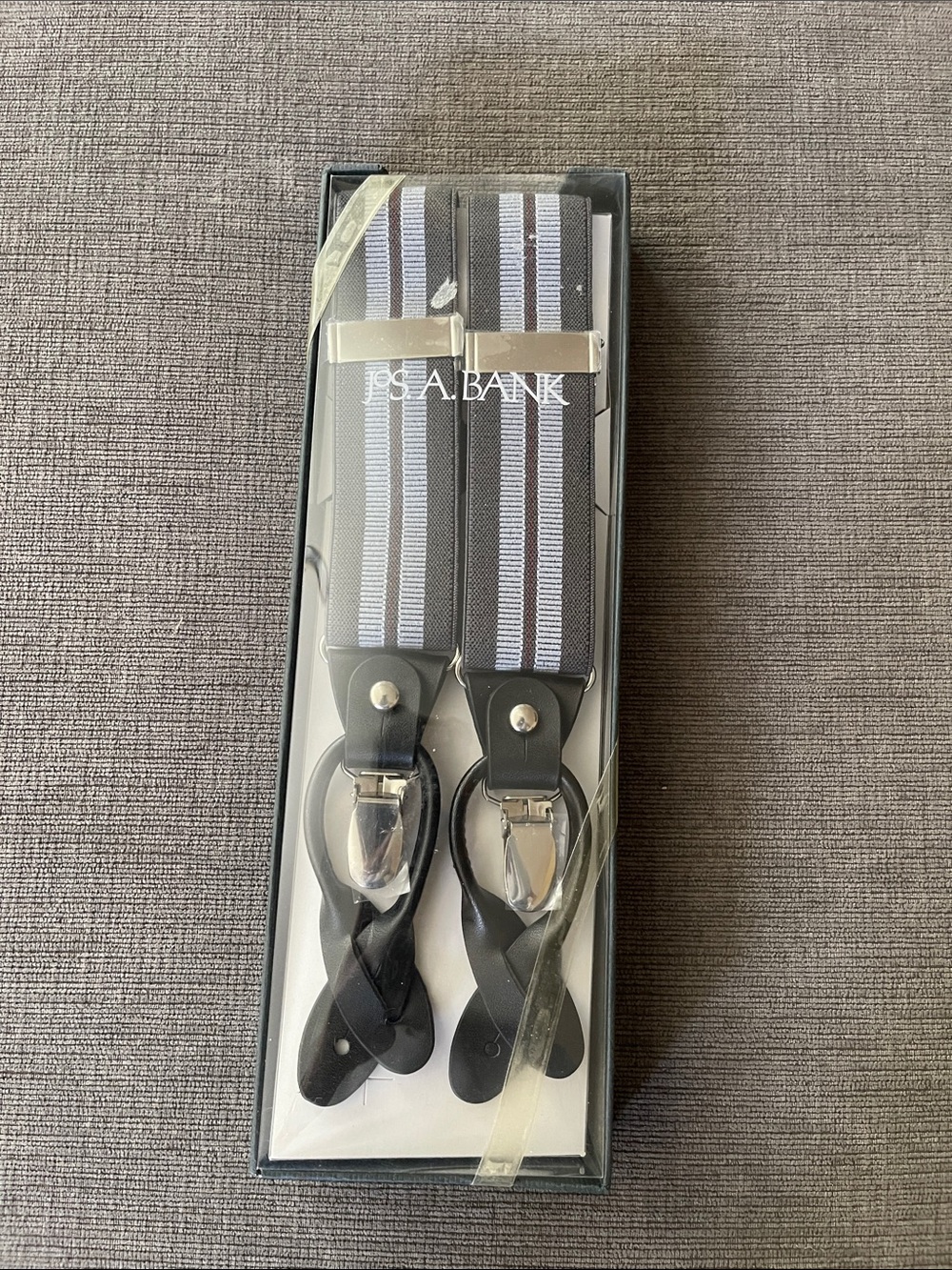 Jos. A. Bank Gray Stripe Suspenders One Size NWT Boxed